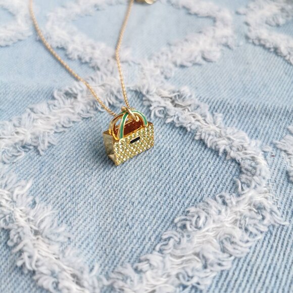 Kate Spade Sweet Treasures Gold Green Mini Pendant Necklace Trendy Jewelry - Picture 2 of 4